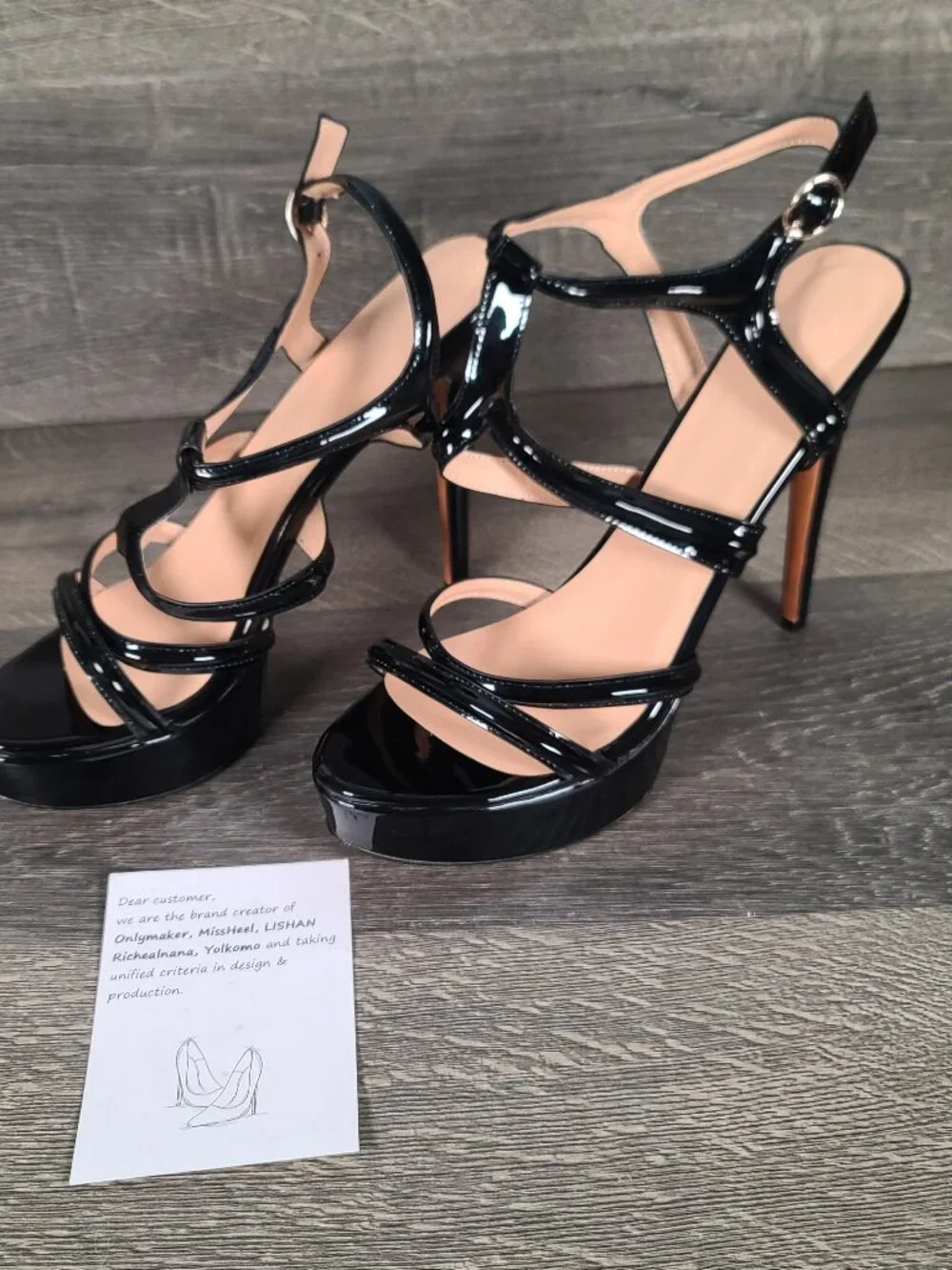 Yolkomo Women's Size 15 Ankle Strap Platform Stiletto Black Faux Leather Heels